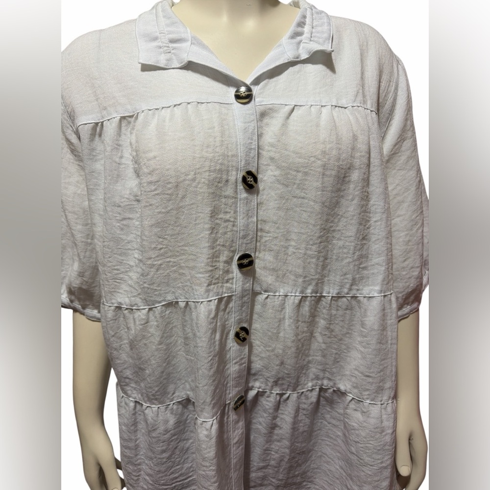 John Mark Plus Sz 3X White Tiered Button Front Blouse Top Boho Oversized Shirt - Picture 5 of 8